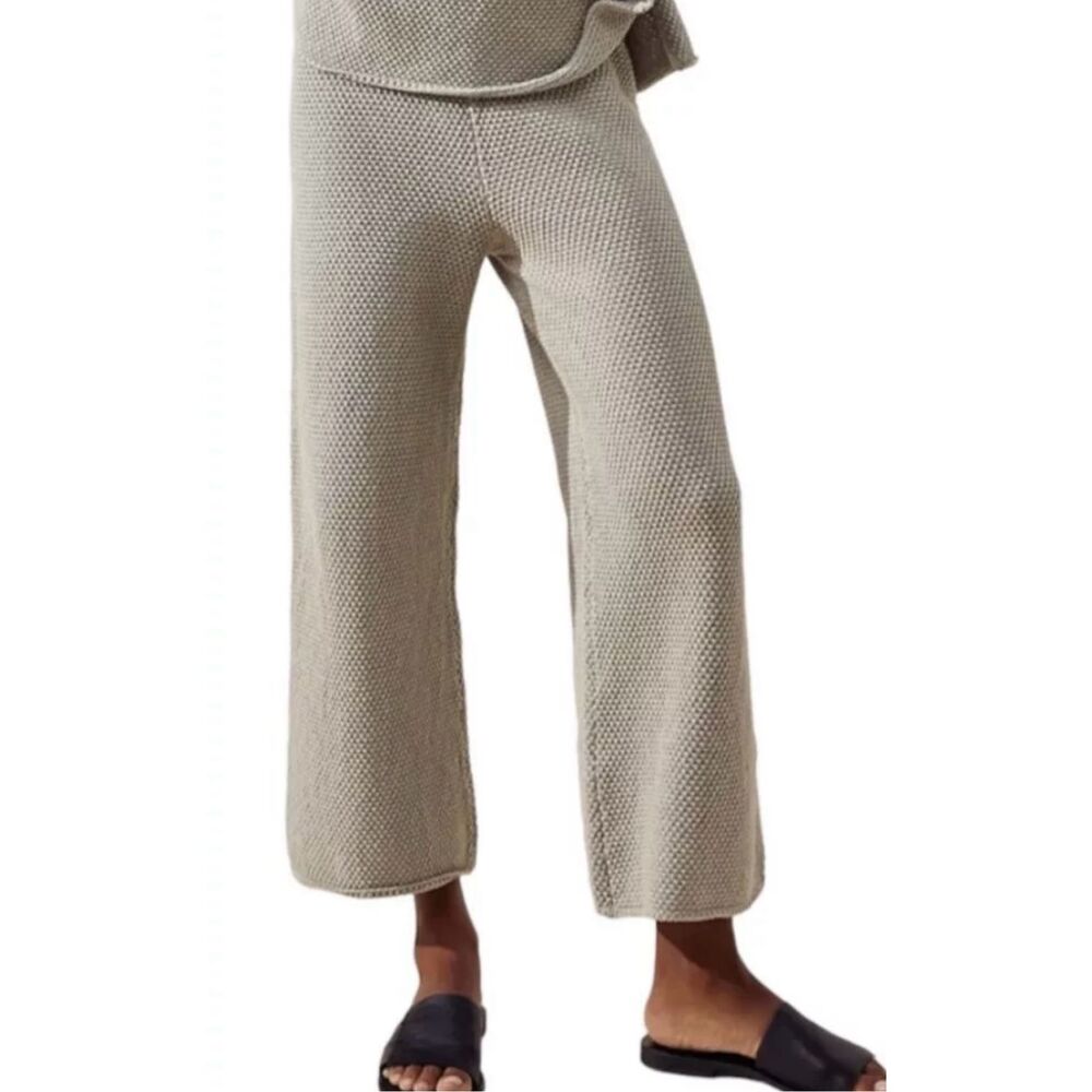 Free People Beach Hailee Sweater Pants Large Gray Waffle Knit Cropped Wide Leg